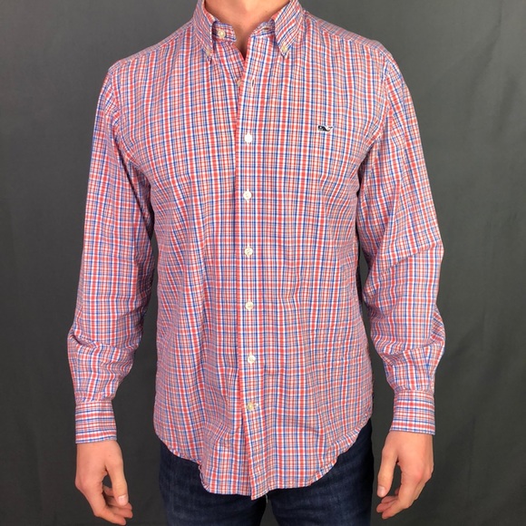 Vineyard Vines Red and Blue Plaid Slim Fit Whale Shirt Size - Medium - Picture 1 of 3